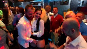 Strumpets love ravishing dicks in a night club by engulfing and fucking 'em