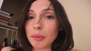 Brunette legal age teenager solo riding sybian shaved twat