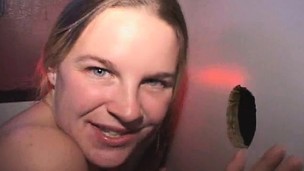 Trashy blonde girl with big melons Jenna entreats for cum at the gloryhole
