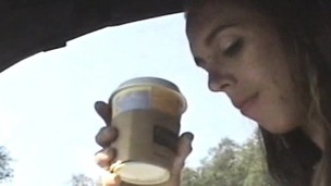 Trashy babe with tiny billibongs receives fucked hard and creampied in the car
