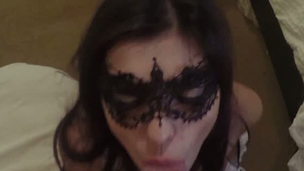 Curvy raven haired housemaid Audrey Royal sucks her wild man off with passion