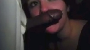 Outstanding lewd white sweetheart bare her BBC sucking skills in the club WC