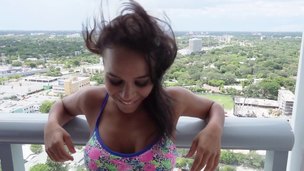 Latin babe is charmed by his high rise condo and bonks his brains out