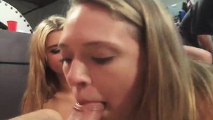 3 voluptuous girls work their lips on a dick and share a hot load