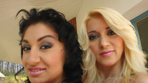 2 guys fuck these bubble butt honeys straight to the a-hole. After the hard anal fucking one wench takes two loads in her throat and droops it down to the other.