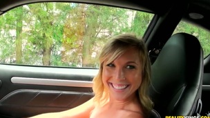 Golden-haired Loren Blaine receives down on her knees to take guys worm deep down her throat