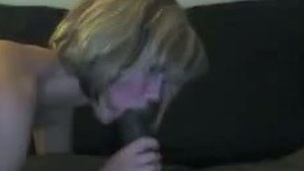 Blond haired whorable MILF was greedily sucking overweight black tool of my friend