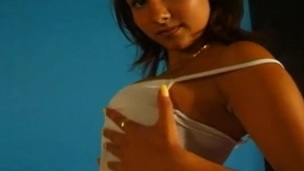 Cute brunette hair with big natural tits getting her anus fingered