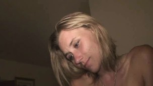 Trashy young blond Kerri loses her garments and milks a palpitating pole