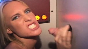 Slim blonde nympho with a hot ass Hanna discloses her cocksucking skills