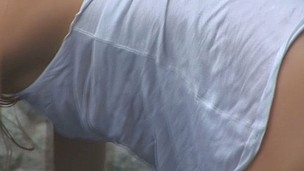 tenåring blonde dildo utendørs onani solo