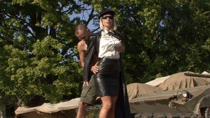 Vivacious blond in glasses licking balls amazingly before getting hammered doggy position in an outdoor action