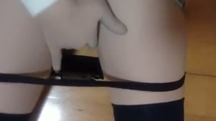 Teen cutie poking moist pussy with big vibrator in amateur movie scene