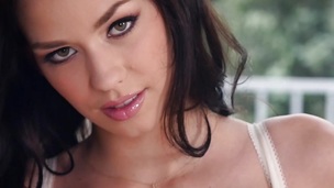 Marvelous brunette hair Madi Meadows tubbing out her soft clitoris