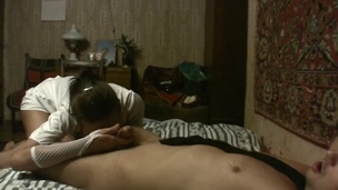 Skilled brunette hair does a truly perverted massage with a happy ending