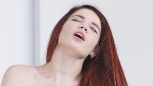 Tight butthole of red-haired playgirl is penetrated with dude's pecker