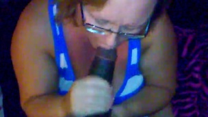 Nerdy chubby and mature lady in glasses sucked beefy darksome weenie