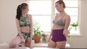 Lesbo cuties lick ginger holes during massage