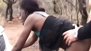 African playgirl abused by white man sausage outdoors